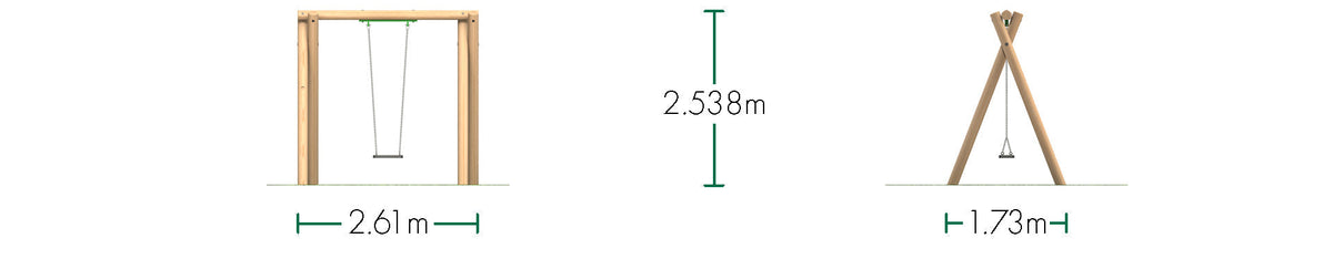 Single Commercial Swing Frame with flat seat – Radiata Pine round timber
