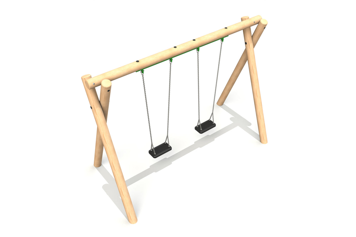 Commercial round timber double swing set with flat seats- Radiata pine