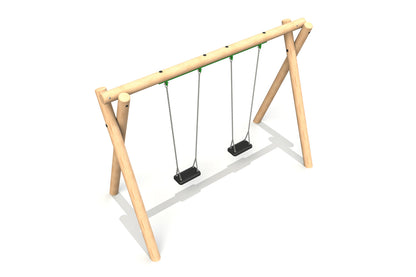 Commercial round timber double swing set with flat seats- Radiata pine