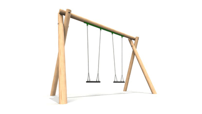 Commercial round timber double swing set with flat seats- Radiata pine