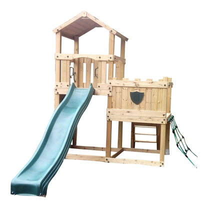 Wigmore Tower with slide, ladder, climbing walls, net. INSTALLED