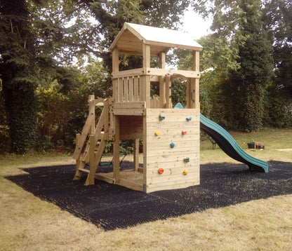 Wigmore Tower with slide, ladder, climbing walls, net. INSTALLED
