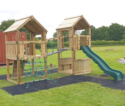 ACTIVE Longtown towers – 140x140cm- 1.5 and 1.2m platform height, with slide, 3 accessories, seating AND INSTALLATION