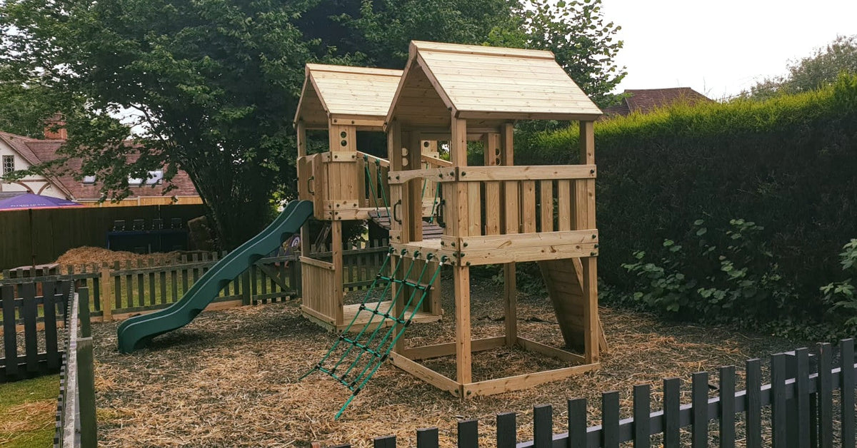 ACTIVE Longtown towers – 140x140cm- 1.5 and 1.2m platform height, with slide, 3 accessories, seating AND INSTALLATION