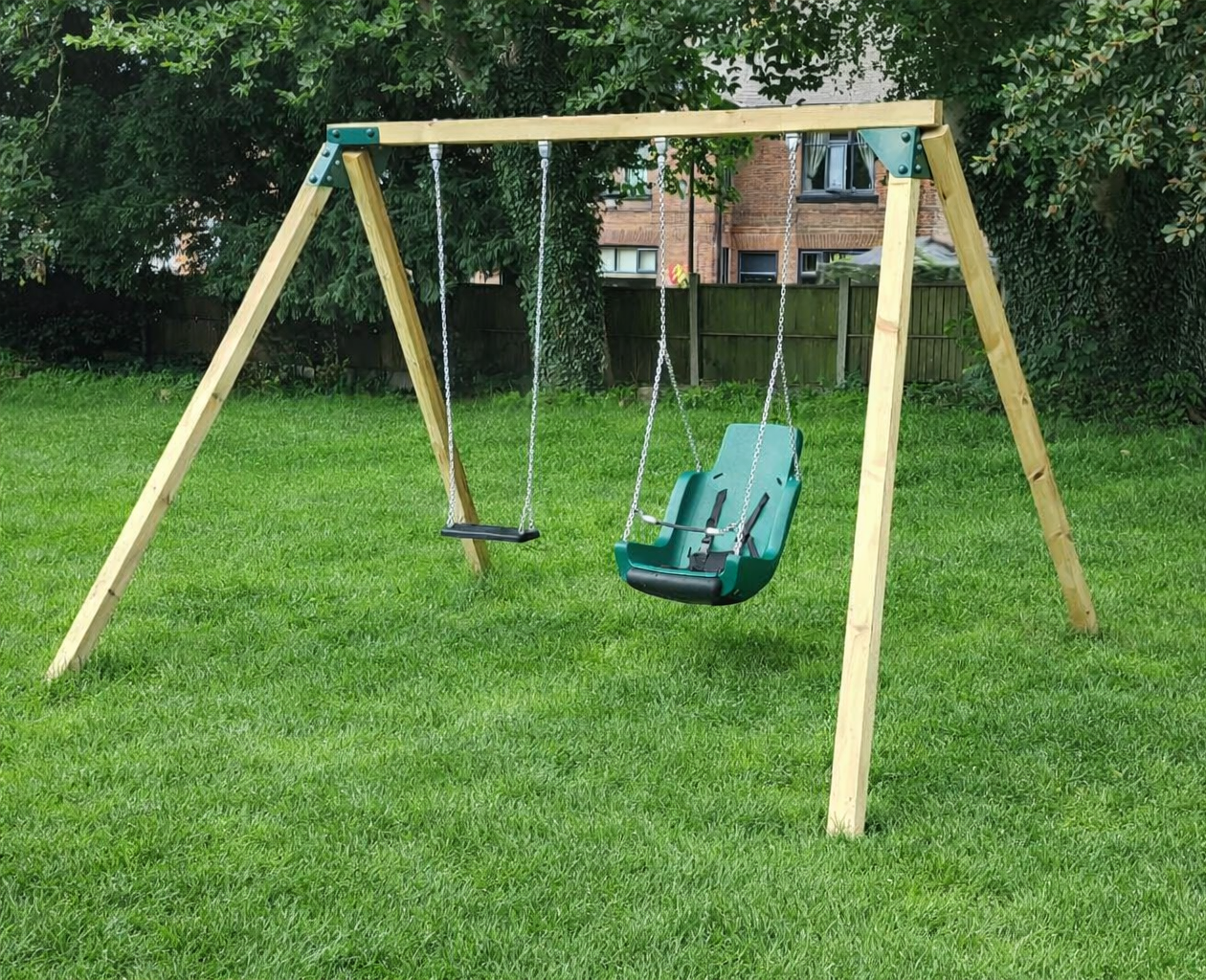Active Wooden Swing Frame with special needs seat and rubber seat