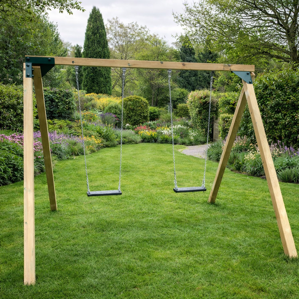 Active Garden Wooden Swing Frame with 2 seats with chains
