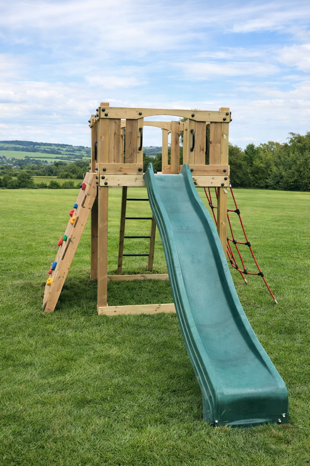 Active Climb ‘n’ Slide Tower with ladder, climbing wall and net. INSTALLED