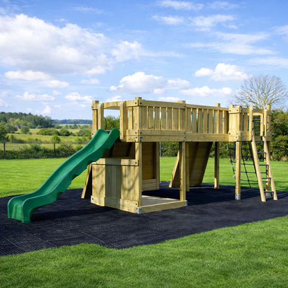 ACTIVE Lodge climbing frame – 2x 1.5 height platforms, with slide, 4 accessories AND INSTALLATION