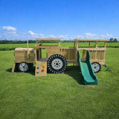 Wooden Toddler / infant Tractor and Trailer with roof, slide and climbing