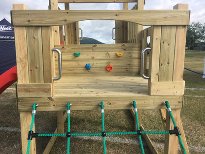 Wigmore Tower with slide, ladder, climbing walls, net. INSTALLED