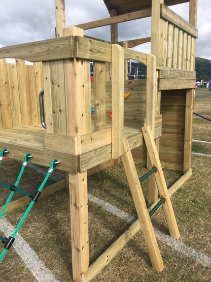 Wigmore Tower with slide, ladder, climbing walls, net. INSTALLED