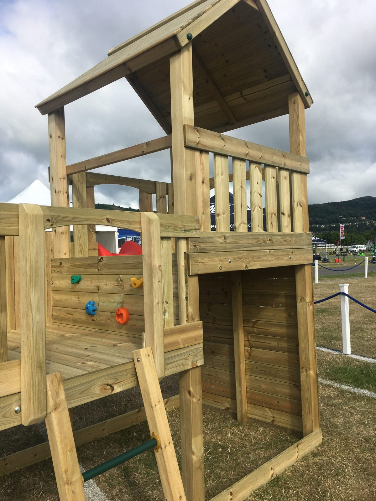 Wigmore Tower with slide, ladder, climbing walls, net. INSTALLED