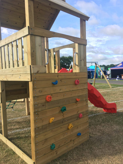 Wigmore Tower with slide, ladder, climbing walls, net. INSTALLED