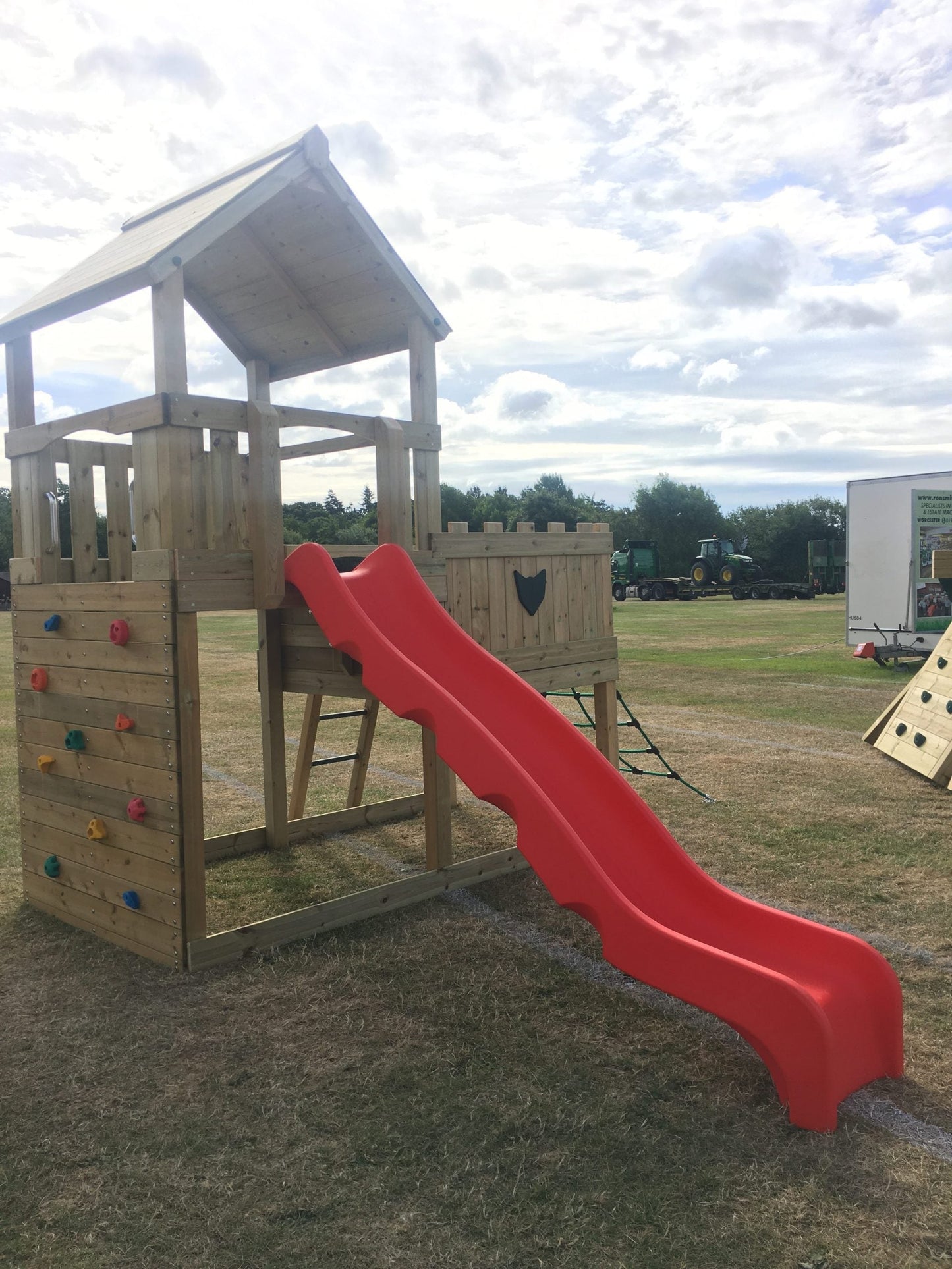Wigmore Tower with slide, ladder, climbing walls, net. INSTALLED