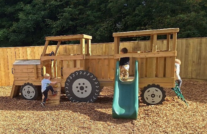 Wooden Toddler / infant Tractor and Trailer with roof, slide and climbing