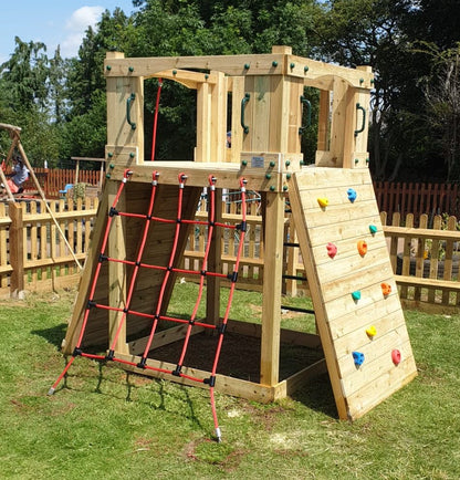 Active Climber Tower with ladder or chock wall, climbing wall, net and ramp. INSTALLED