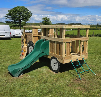 Wooden Toddler / infant Tractor and Trailer with roof, slide and climbing