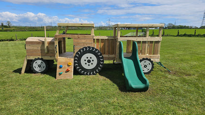 Wooden Toddler / infant Tractor and Trailer with roof, slide and climbing