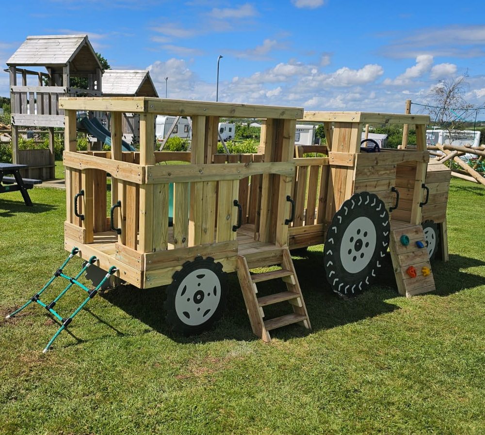 Wooden Toddler / infant Tractor and Trailer with roof, slide and climbing