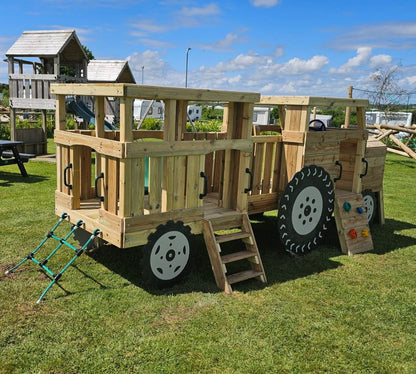 Wooden Toddler / infant Tractor and Trailer with roof, slide and climbing