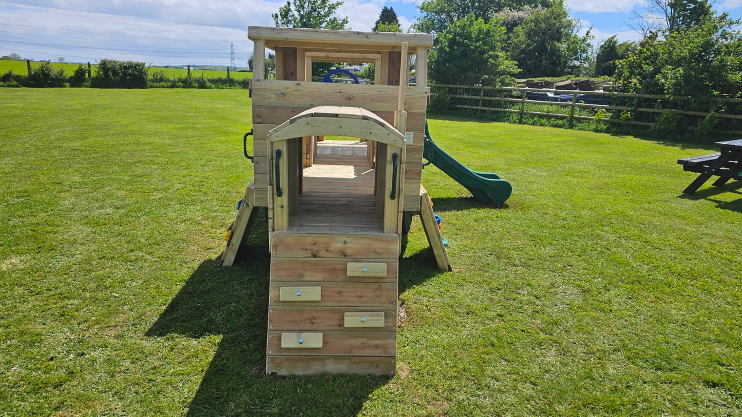 Wooden Toddler / infant Tractor and Trailer with roof, slide and climbing