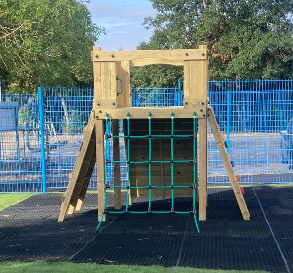 Active Climber Tower with ladder or chock wall, climbing wall, net and ramp. INSTALLED