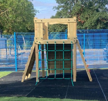Active Climber Tower with ladder or chock wall, climbing wall, net and ramp. INSTALLED