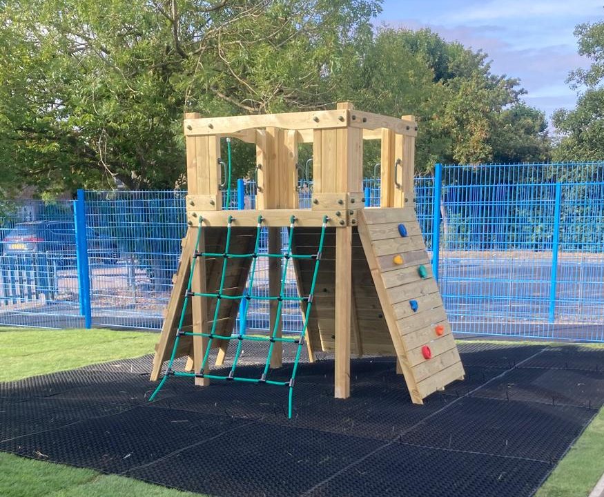 Active Climber Tower with ladder or chock wall, climbing wall, net and ramp. INSTALLED