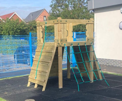 Active Climber Tower with ladder or chock wall, climbing wall, net and ramp. INSTALLED