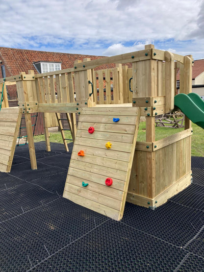 ACTIVE Lodge climbing frame – 2x 1.5 height platforms, with slide, 4 accessories AND INSTALLATION