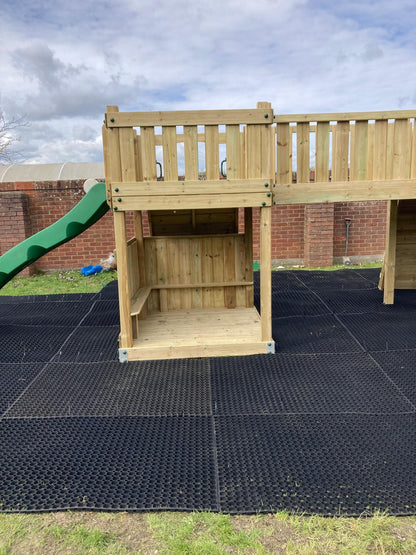 ACTIVE Lodge climbing frame – 2x 1.5 height platforms, with slide, 4 accessories AND INSTALLATION