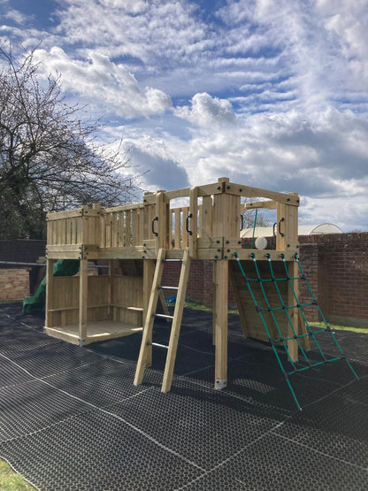 ACTIVE Lodge climbing frame – 2x 1.5 height platforms, with slide, 4 accessories AND INSTALLATION
