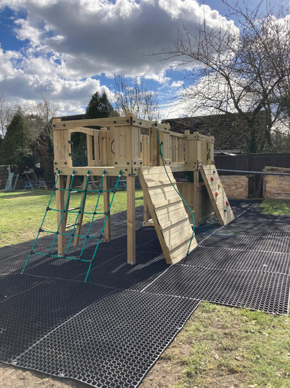 ACTIVE Lodge climbing frame – 2x 1.5 height platforms, with slide, 4 accessories AND INSTALLATION