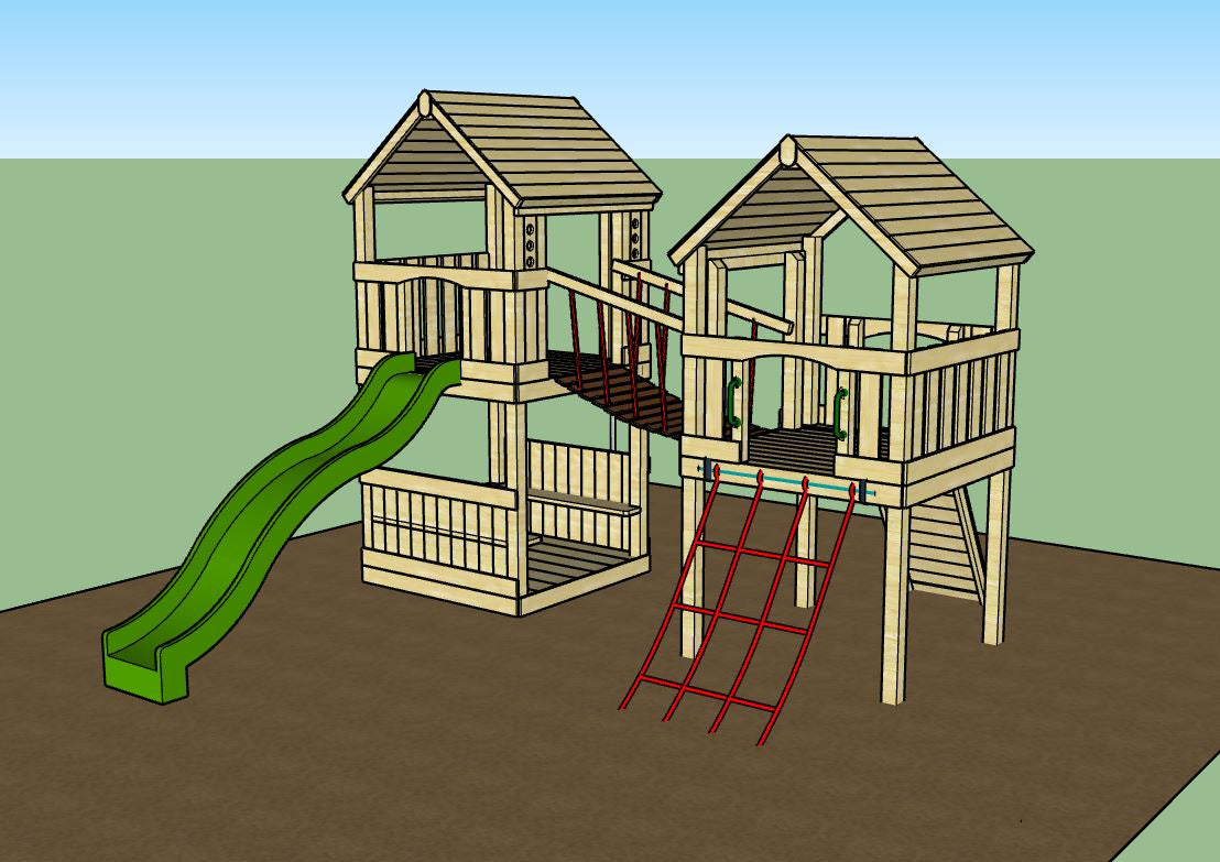 ACTIVE Longtown towers – 140x140cm- 1.5 and 1.2m platform height, with slide, 3 accessories, seating AND INSTALLATION