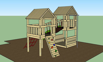 ACTIVE Longtown towers – 140x140cm- 1.5 and 1.2m platform height, with slide, 3 accessories, seating AND INSTALLATION