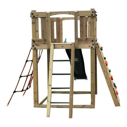 Active Climb ‘n’ Slide Tower with ladder, climbing wall and net. INSTALLED