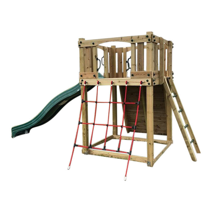 Active Climb ‘n’ Slide Tower with ladder, climbing wall and net. INSTALLED