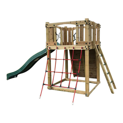 Active Climb ‘n’ Slide Tower with ladder, climbing wall and net. INSTALLED