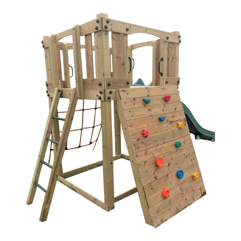 Active Climb ‘n’ Slide Tower with ladder, climbing wall and net. INSTALLED
