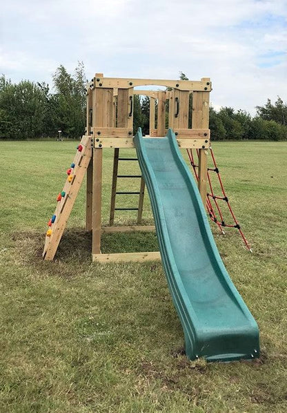 Active Climb ‘n’ Slide Tower with ladder, climbing wall and net. INSTALLED