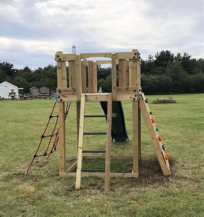 Active Climb ‘n’ Slide Tower with ladder, climbing wall and net. INSTALLED