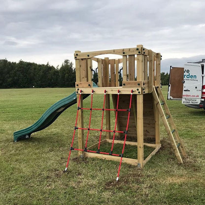 Active Climb ‘n’ Slide Tower with ladder, climbing wall and net. INSTALLED