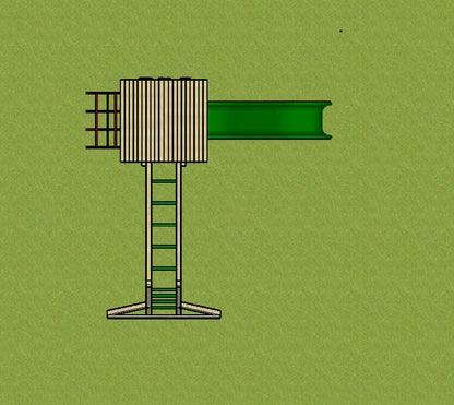 Goodrich Tower with slide, climbing wall, net and monkey bars. INSTALLED