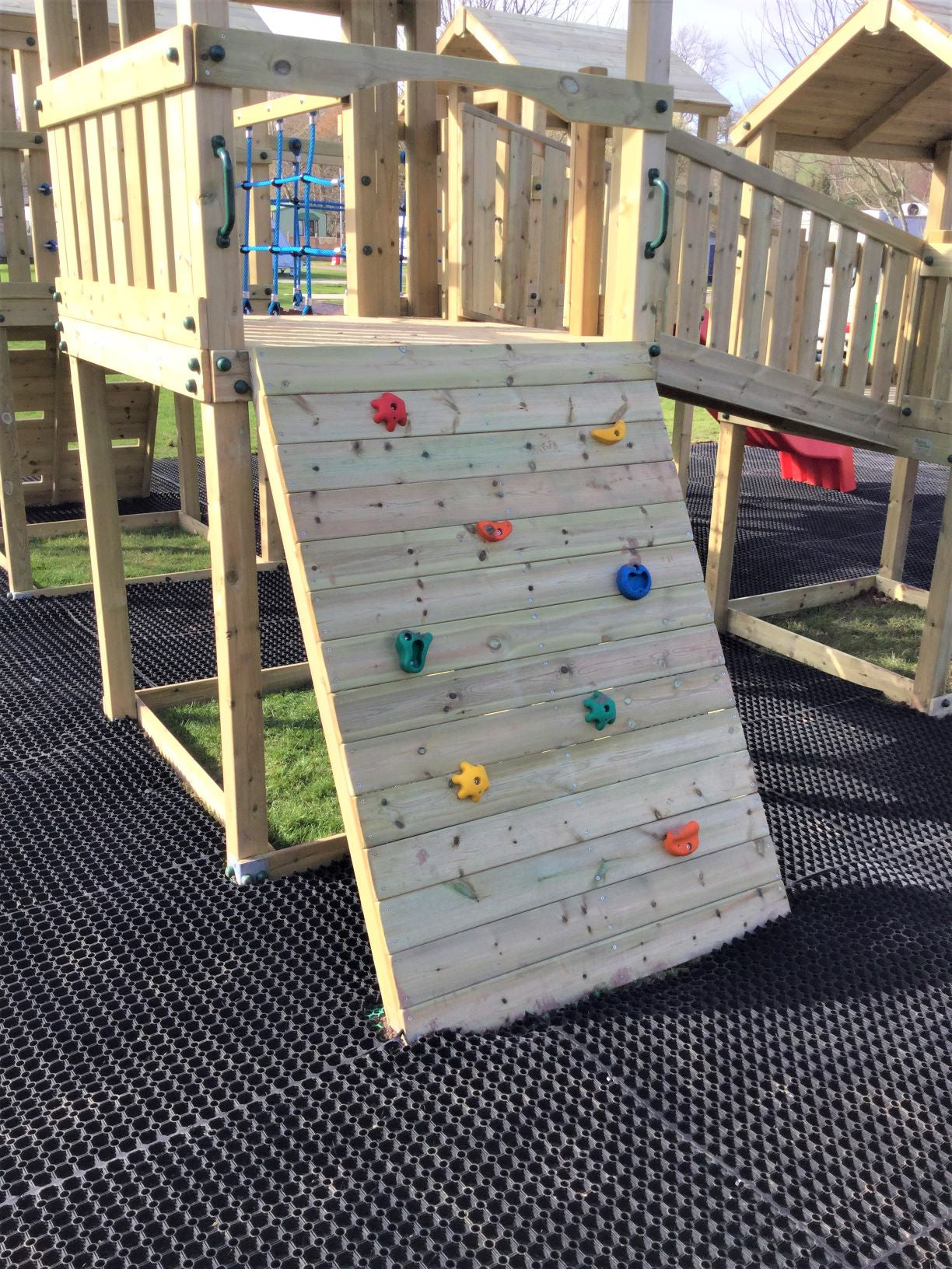 Ludlow Commercial Climbing frame with towers, slides, climbing wall, climber, fireman’s pole and bridges. With installation