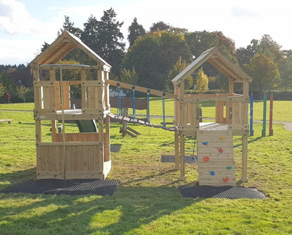 ACTIVE Longtown towers – 140x140cm- 1.5 and 1.2m platform height, with slide, 3 accessories, seating AND INSTALLATION