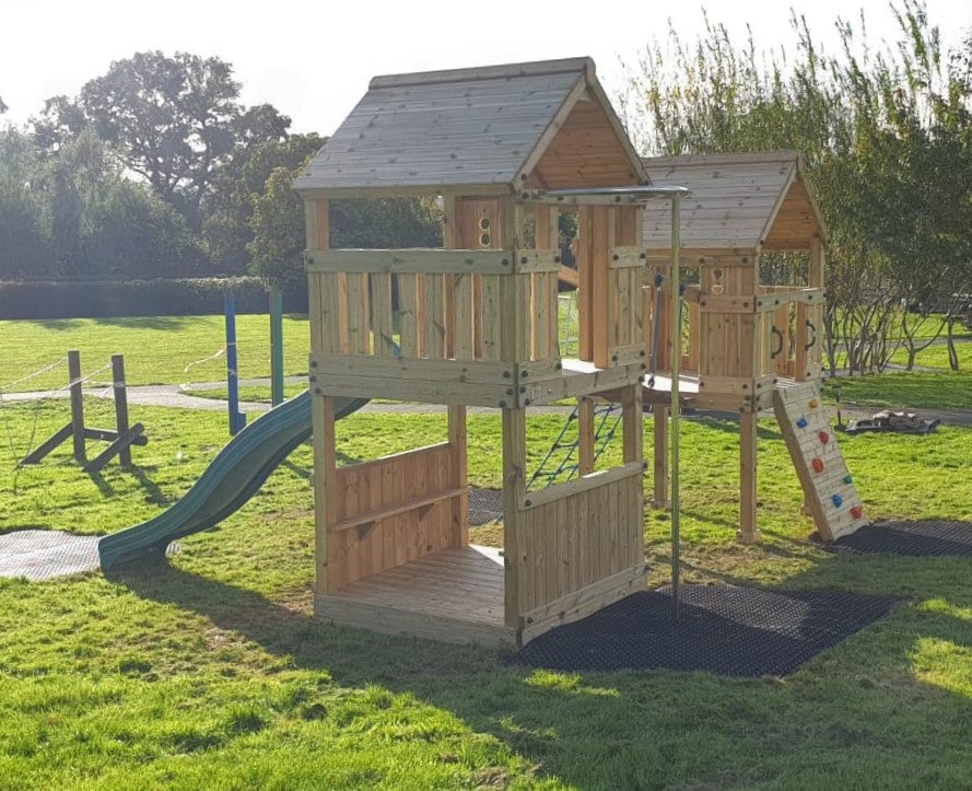 ACTIVE Longtown towers – 140x140cm- 1.5 and 1.2m platform height, with slide, 3 accessories, seating AND INSTALLATION