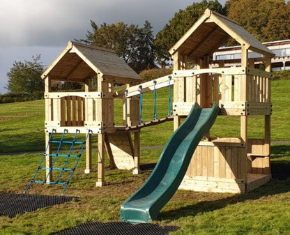 ACTIVE Longtown towers – 140x140cm- 1.5 and 1.2m platform height, with slide, 3 accessories, seating AND INSTALLATION