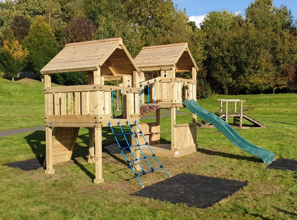 ACTIVE Longtown towers – 140x140cm- 1.5 and 1.2m platform height, with slide, 3 accessories, seating AND INSTALLATION
