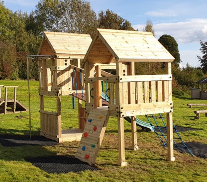 ACTIVE Longtown towers – 140x140cm- 1.5 and 1.2m platform height, with slide, 3 accessories, seating AND INSTALLATION