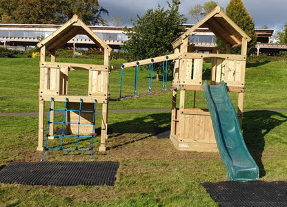 ACTIVE Longtown towers – 140x140cm- 1.5 and 1.2m platform height, with slide, 3 accessories, seating AND INSTALLATION